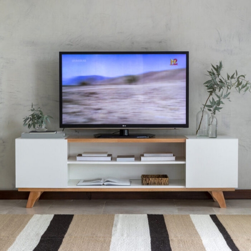 Rack de TV Silcar 180x57&comma;5x40 Blanco Eucalipto Laqueado